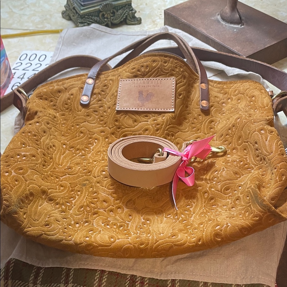 Chic Mustard Embroidered Shoulder Bag